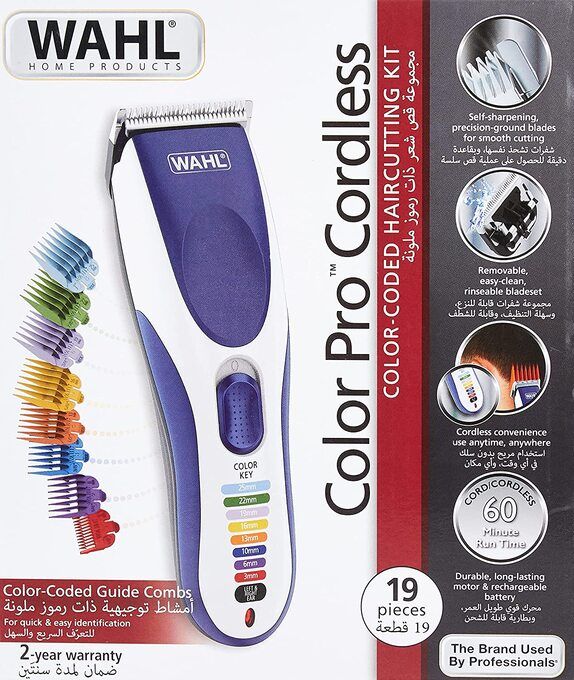 Wahl Color Pro Cordless, 19 In 1 Rechargeable Hair Clipper, 12 colour coded  comb attachments